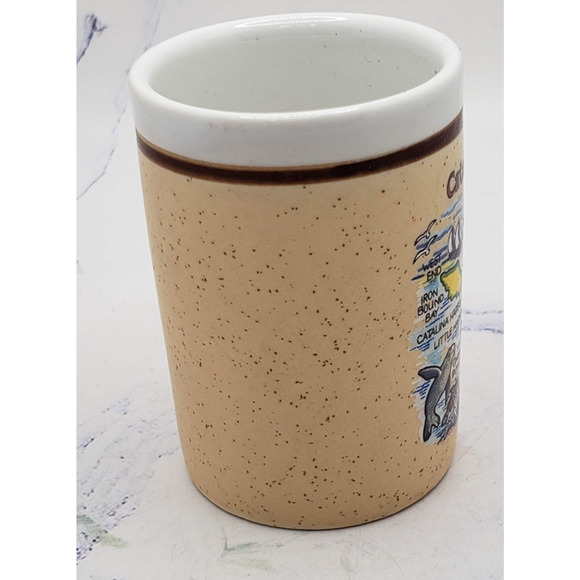 Catalina Island Souvenir Miniature Beige Vintage Ceramic Toothpick Holder - Picture 2 of 8